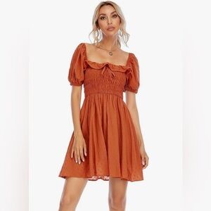 NWT Puff Sleeve 100% Cotton Babydoll Mini Dress